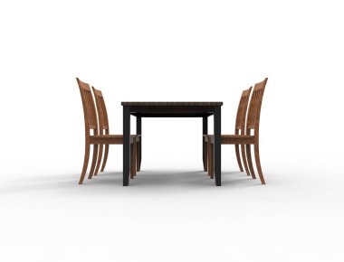 4 sandalye ile ahşap bir yemek masası3d render
