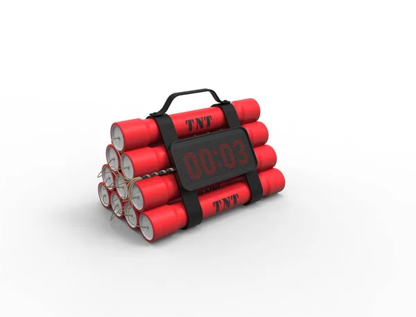 3D illustratie 3D rendering van dynamiet bom met een timer in witte achtergrond. — Stockfoto