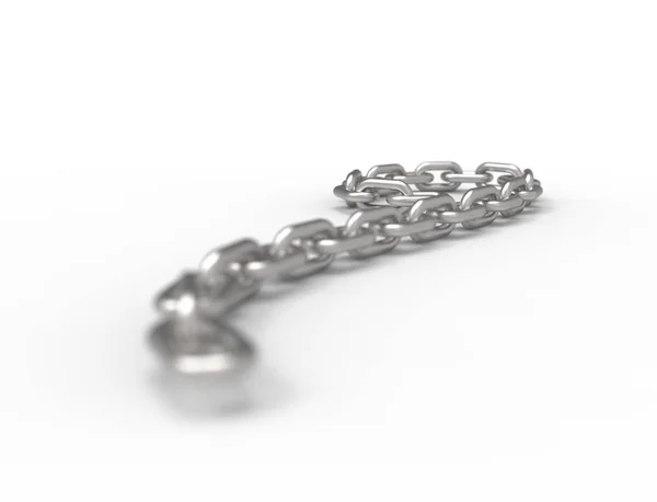 3D-rendering van een krullen vloeiende metalen ketting op witte achtergrond. — Stockfoto