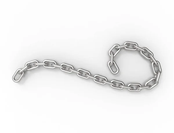 Beyaz arka plan üzerinde kıvrık akan metal zincirin 3d render.