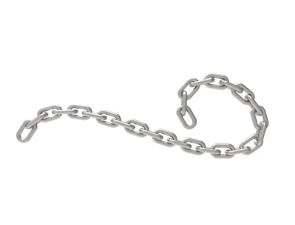 3D rendering of a curling flowing metal chain on white background. — Stock Photo, Image