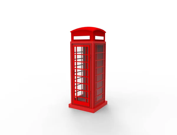 3D-rendering van een rode klassieke telephonebooth in witte achtergrond. — Stockfoto