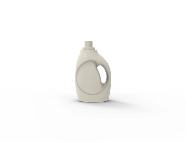 Representación 3D de una botella de plástico en polvo de lavado blanco en fondo blanco — Foto de Stock