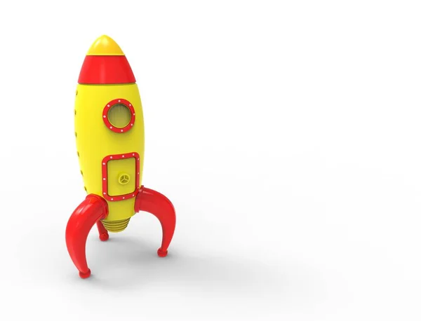 3D rendering of cartoon toy rocket ioslated on white background — Stock Photo, Image