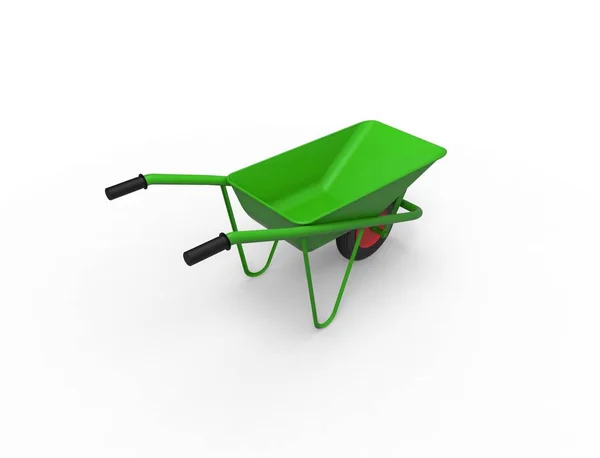 3D rendering of a green wheelbarrow isolated in white background — Stock Photo, Image