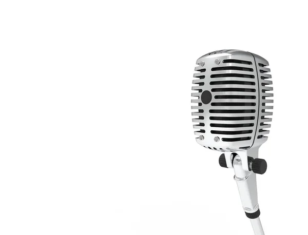 3D-Rendering eines klassischen Metall-Chrom-Mikrofons isoliert auf weißem Hintergrund — Stockfoto