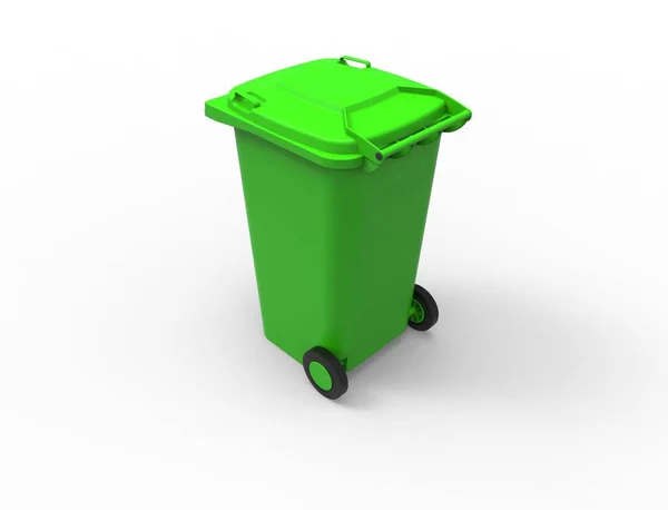 3D rendering of a green consumer trash waste bin container. — Stock Photo, Image