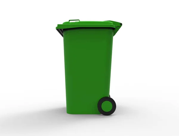 Απόδοση 3D ενός πράσινου περιέκτη κάδου απορριμμάτων αποβλήτων. — Φωτογραφία Αρχείου