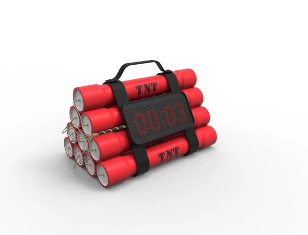 3D illustration 3D rendering of dynamite bomb with a timer in white background. — Stock Photo, Image
