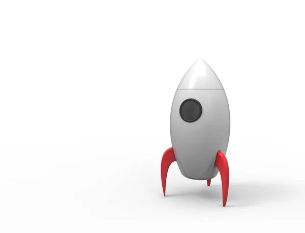 3D rendering of cartoon toy rocket ioslated on white background — Stock Photo, Image