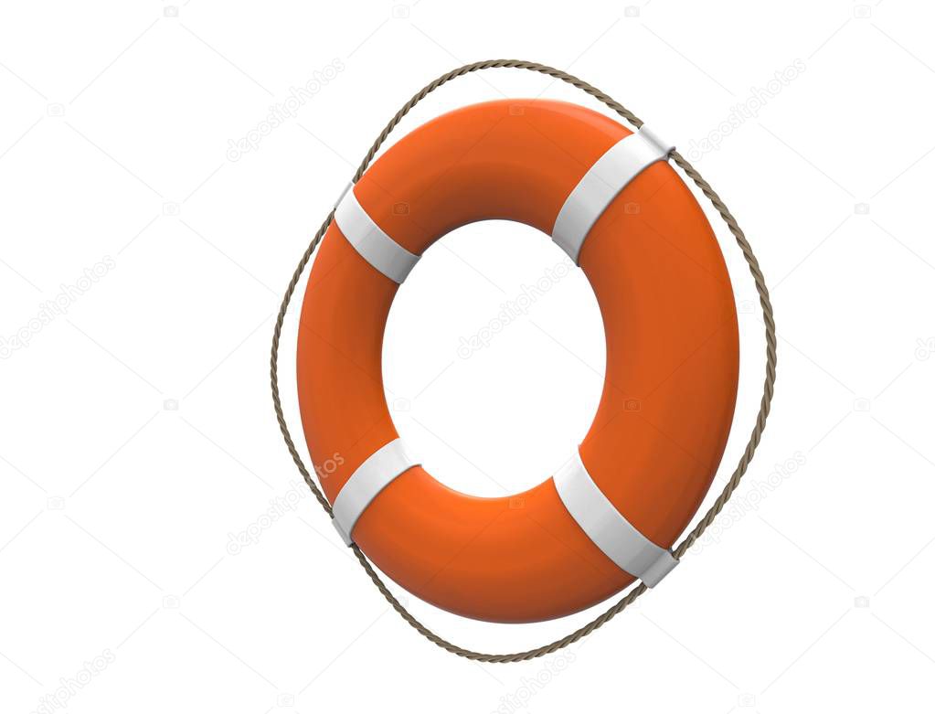 3D rendering of a orange life buoy isolated on white background
