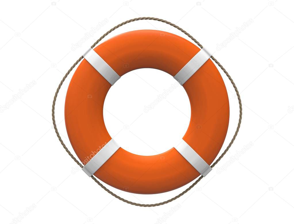 3D rendering of a orange life buoy isolated on white background