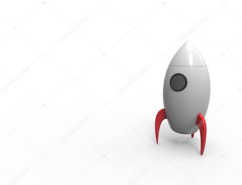 3D rendering of cartoon toy rocket ioslated on white background