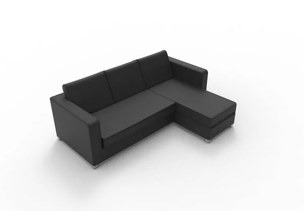 3D illustration rendering of the front view of a three person black sofa. — Stock Photo, Image