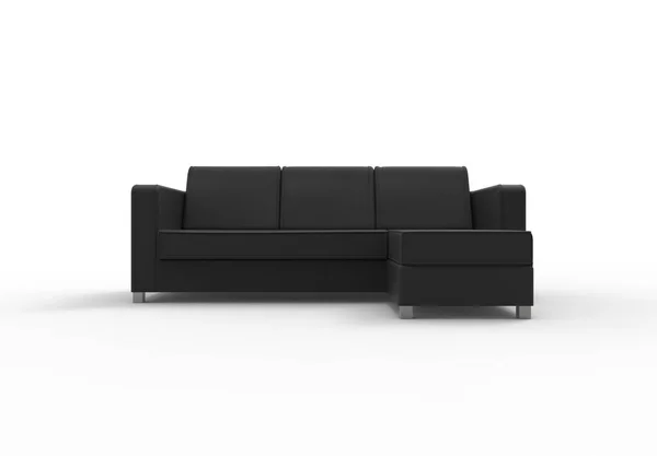 3D illustration rendering of the front view of a three person black sofa. — Stock Photo, Image