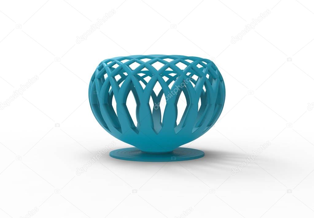 3D rendering 3D illustration of a light blue 3d printed complex shaped vase