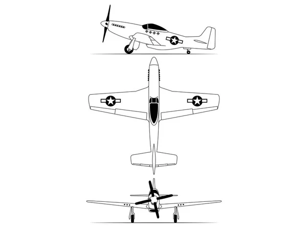 América del Norte Guerra Mundial 2 avión de combate azul print — Archivo Imágenes Vectoriales