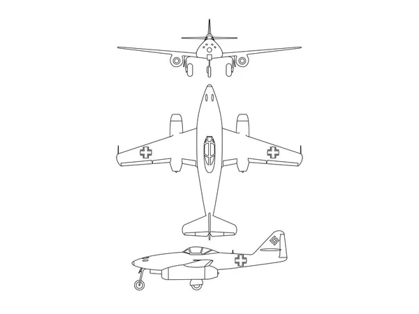 Turbina guerra mondiale 2 aeroplano progetto linea vettoriale illustrazione — Vettoriale Stock