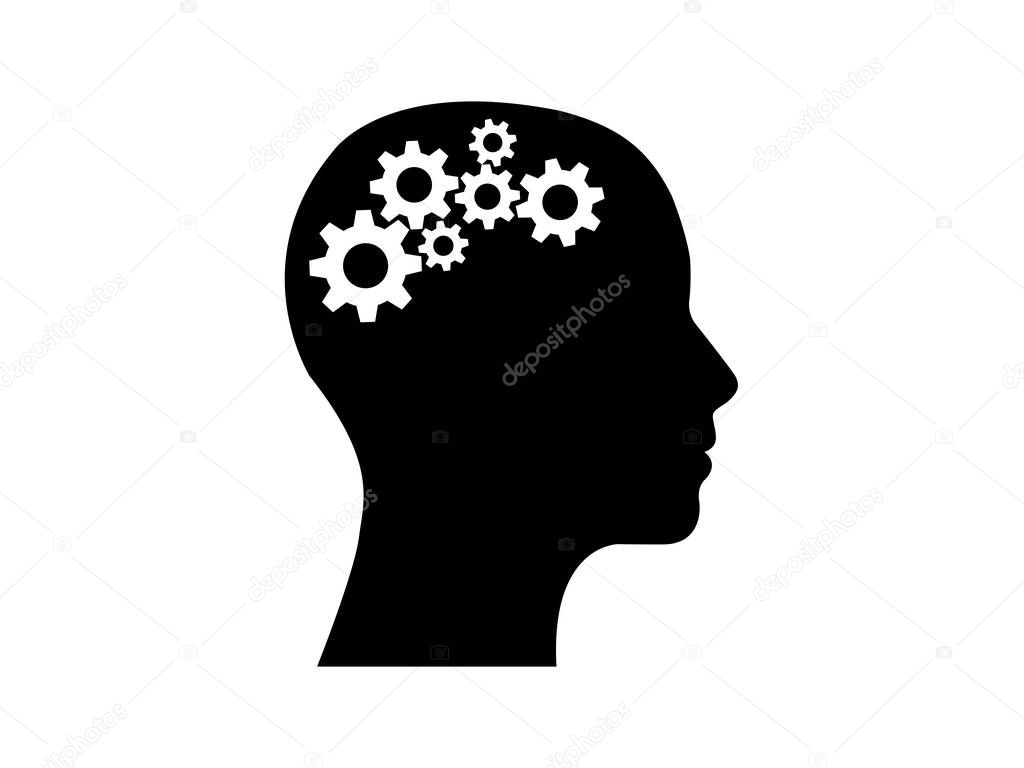 head side view with gears inside thinking vector illustration.