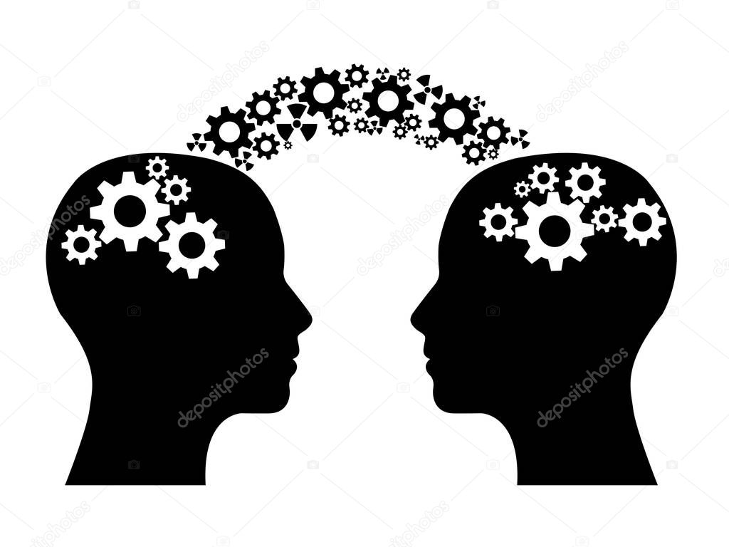 Two people having knowledge exchange side view vector