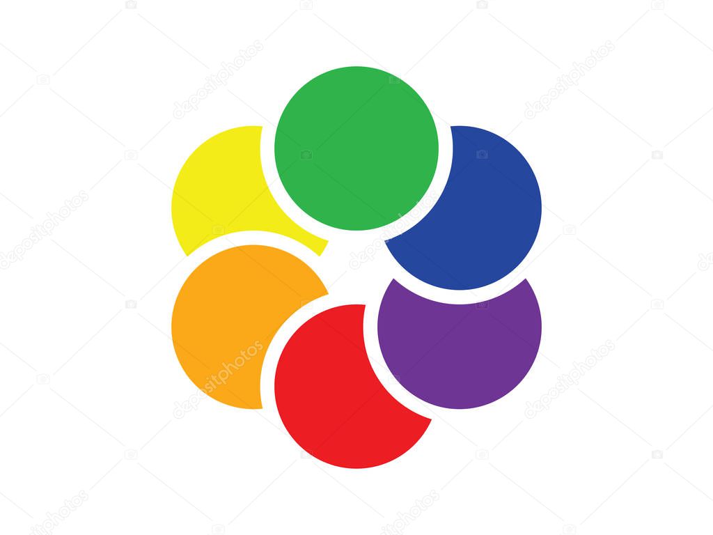 Overlapping colored circles logo template isolated on white background.