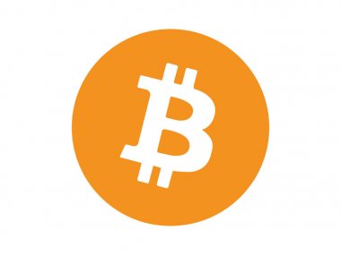 Turuncu bitcoin kripto para birimi sembolü beyaz arka planda izole.