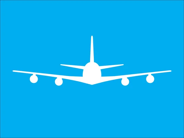 Avión jumbo jet vista frontal de color blanco sobre fondo azul ilustración —  Fotos de Stock