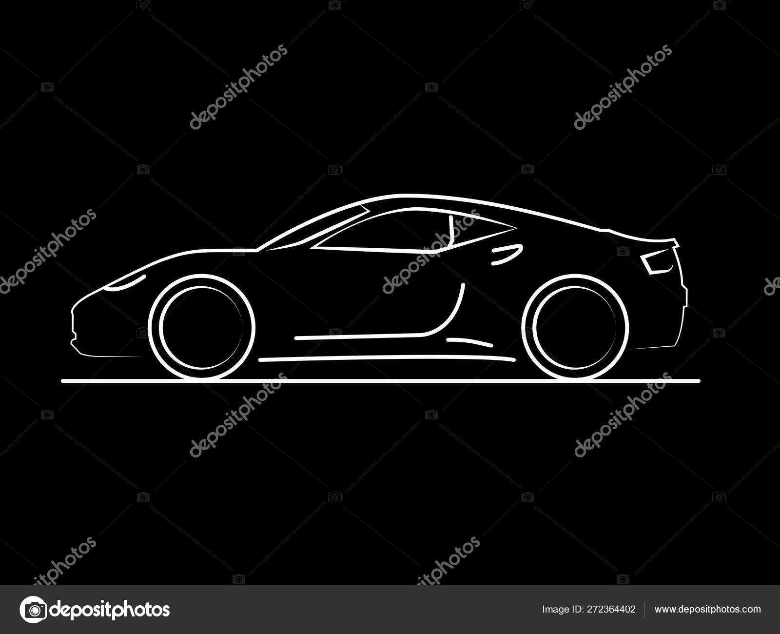 Car Side View Line Drawing On Black Background In Vector Format