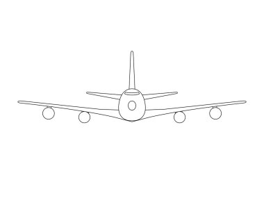 Beyaz arka plan vektöruçak jumbo jet ön görünümü