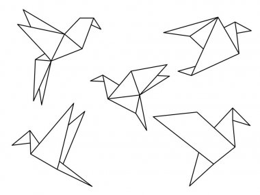 Origami kuşlar çizgi çizim vektör beyaz arka plan üzerinde izole
