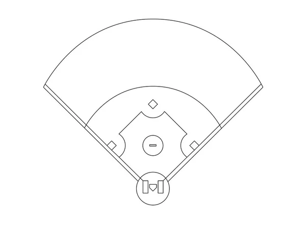 Beyzbol sahası genel bakış çizgi çizim vektörü siyah beyaz