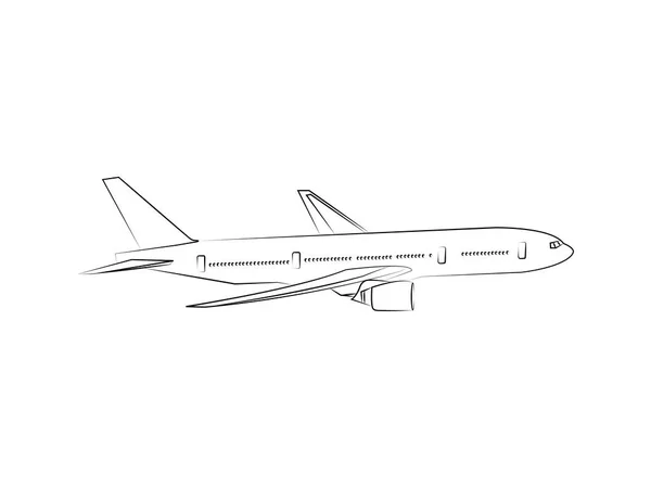 Vector de dibujo de línea de avión de reacción comercial en vuelo — Vector de stock