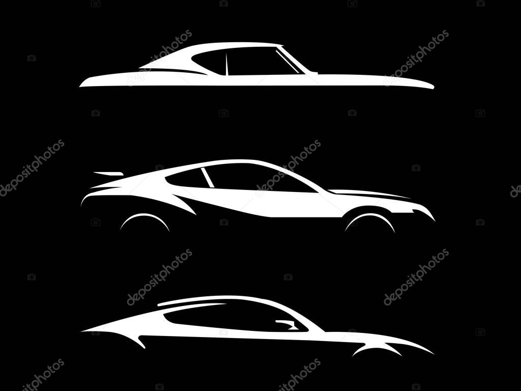 Cars silhouette on black background vector isolated
