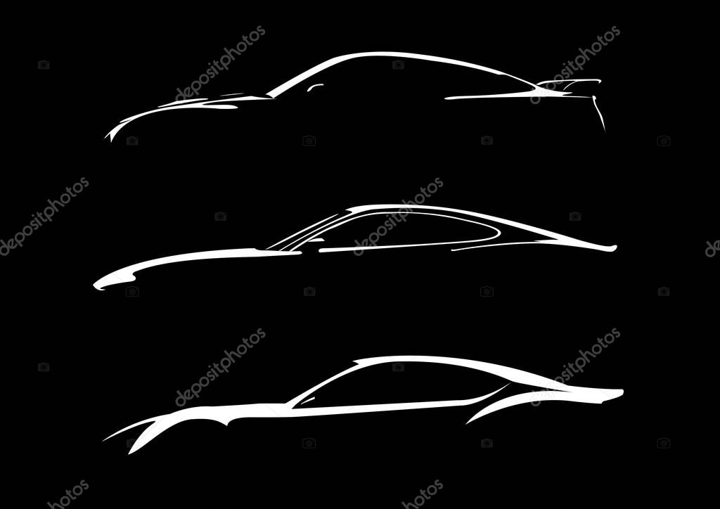 Cars silhouette on black background vector isolated.