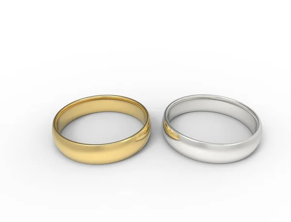 Renderowanie 3D dwóch pierścieni w białym tle. — Zdjęcie stockowe