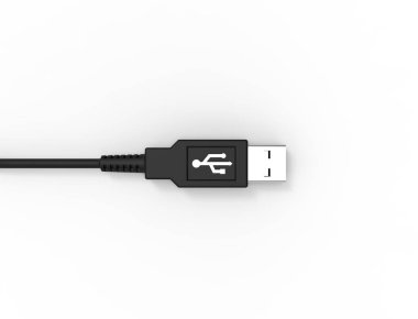 Beyaz arka planda izole edilmiş bir Usb kablo fişinin 3d işlemesi