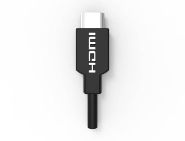 Beyaz arka plan üzerinde izole edilmiş siyah Hdmi kablosunun 3d işlemesi