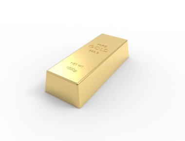 Beyaz stüdyo arka plan izole altın külçe 3d render