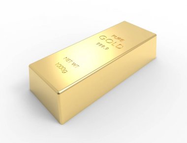 Beyaz stüdyo arka plan izole altın külçe 3d render