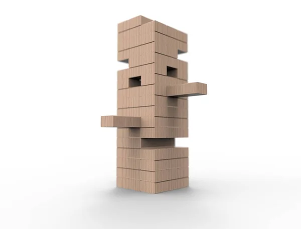 Representación 3D de bloques de madera juego de torre aislado en fondo blanco . — Foto de Stock
