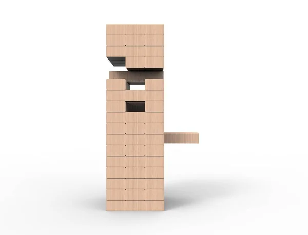 Representación 3D de bloques de madera juego de torre aislado en fondo blanco . — Foto de Stock