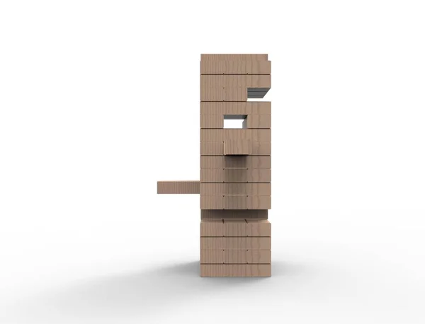 3D рендеринг деревянных блоков башни игры изолированы на белом фоне . — стоковое фото