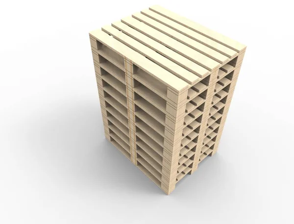 3D рендеринг деревянных поддонов на белом фоне . — стоковое фото