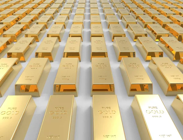 Beyaz stüdyo arka plan izole altın külçe 3d render