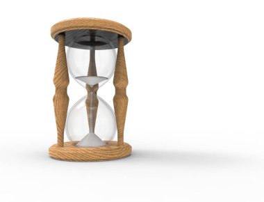 Beyaz bacgkround izole bir saat cam 3d render.