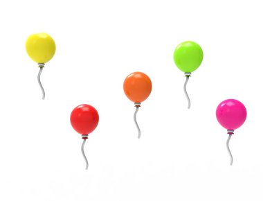 Beyaz stüdyo arka plan üzerinde izole renkli balonlar 3d render.