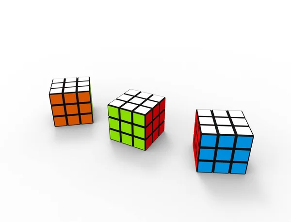 3d rendering of a puzzle cube isolated in white studio background — Stock Photo, Image