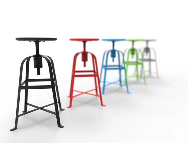 Prostorové vykreslování sbírky stoolů izolovaných v bílém pozadí — Stock fotografie