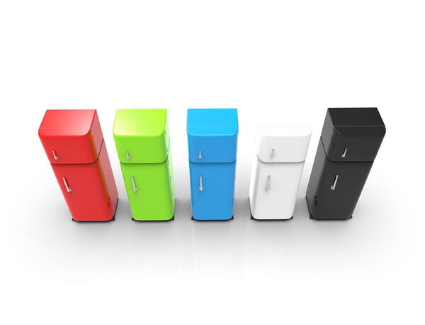 3D рендеринг холодильника на белом фоне студии
