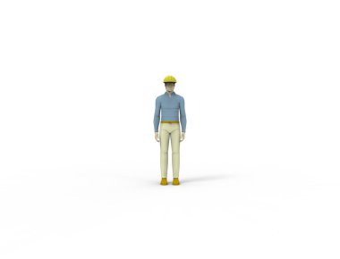 beyaz stüdyo arka planda izole bir sert şapka ile bir erkek bebek 3D render.